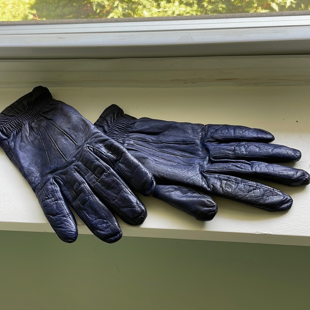 Blue leather gloves M lined